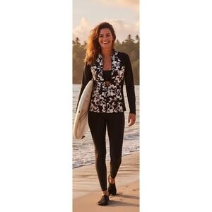 Lauren Ralph Lauren Active Women's Floral Zip Up Rash Guard Swim Top Size L